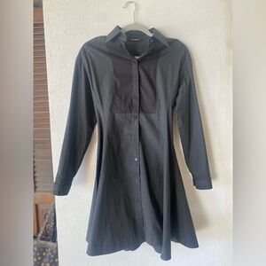 Neil Barrett Black Button Down Shirt Dress Fit and Flare Structured Pleated